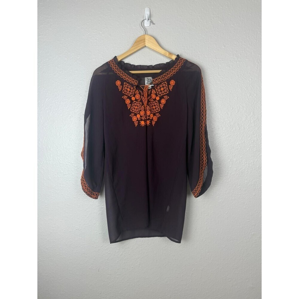Ivy Jane Flare Tunic Top Purple XS‎ Womens Boho Peasant